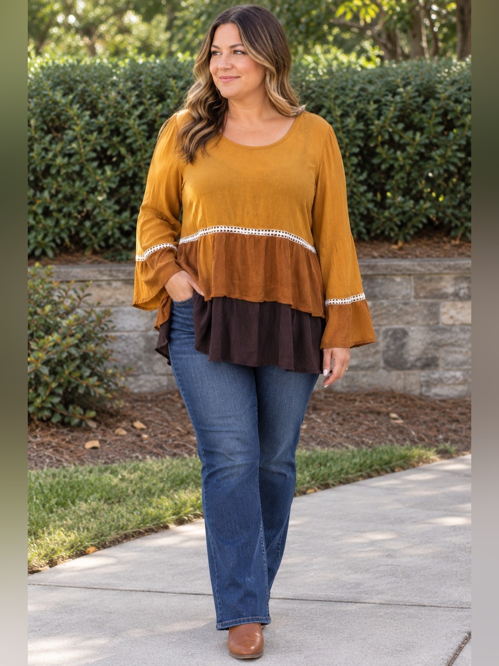 Signature Studio ||  Mustard,Copper and Brown colors Women’s Long Sleeve Sz Xl